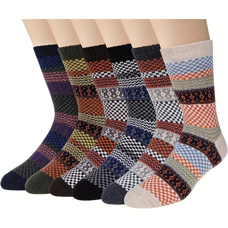 6 Pairs Winter Casual Wool Warm Mid calf Socks Men Women