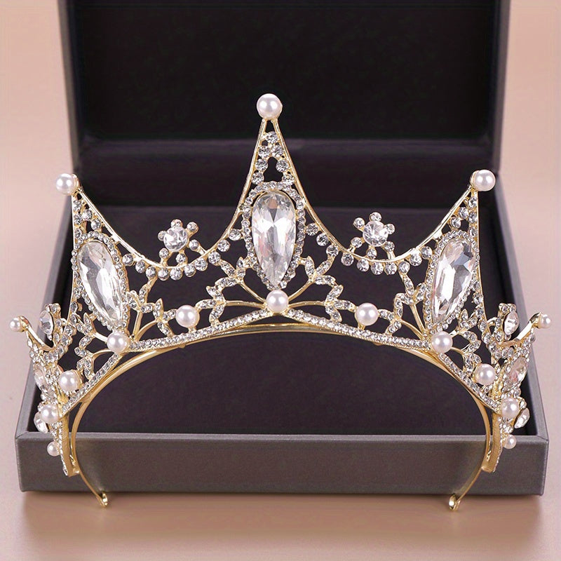 Baroque Style Bridal Tiara Headband with Faux Pearl Rhinestone Crown