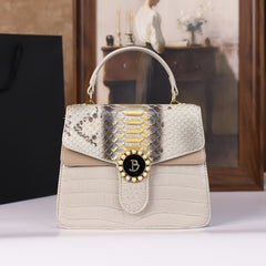 Snake Print Crossbody Bag with Detachable Strap