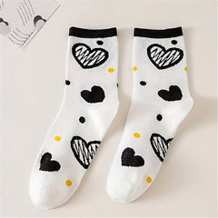 5 Pairs Heart Print Socks Women's Mid Tube Stockings