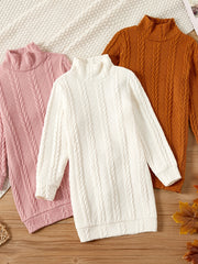 Kid Girl Solid Cable Knit Mock Neck Sweater Dress