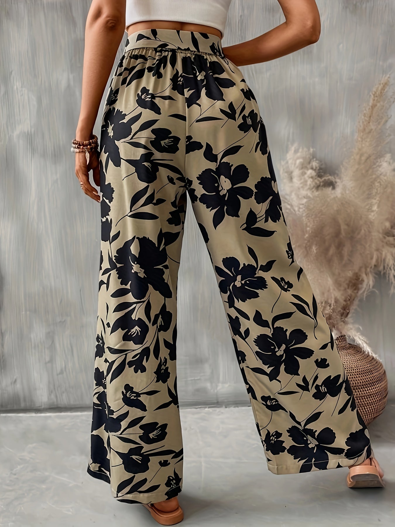 Floral Print Wide Leg Pants with Knot Detail