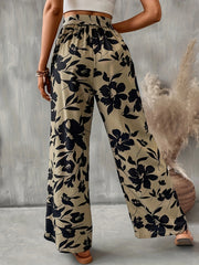 Floral Print Wide Leg Pants with Knot Detail