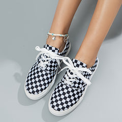 Women's Gingham Lace Up Skate Shoes Low Top Sneaker