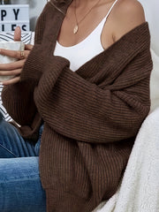 Solid Open Front Cardigan Long Sleeve Drop Shoulder Cardigan