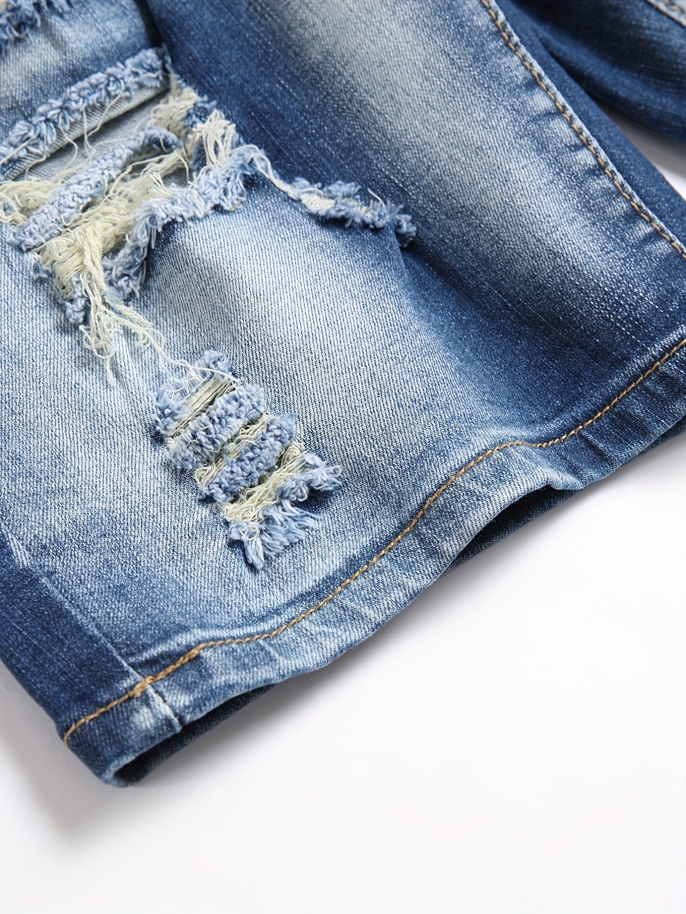 Distressed High Stretch Denim Shorts Men's Casual Street Style