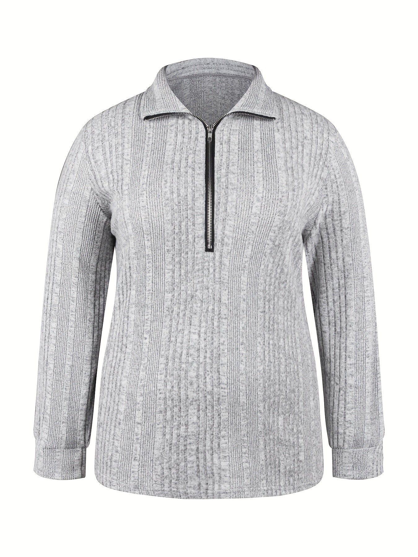 Ribbed Long Sleeve Knit Top with Zipper