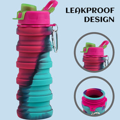 Collapsible Water Bottle 16oz BPA Silicone Hiking Travel Sports Cup