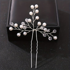 Silvery Crystal Faux Pearl Hairpins U shaped Hair Pin Wedding Bridal Hair Sticks
