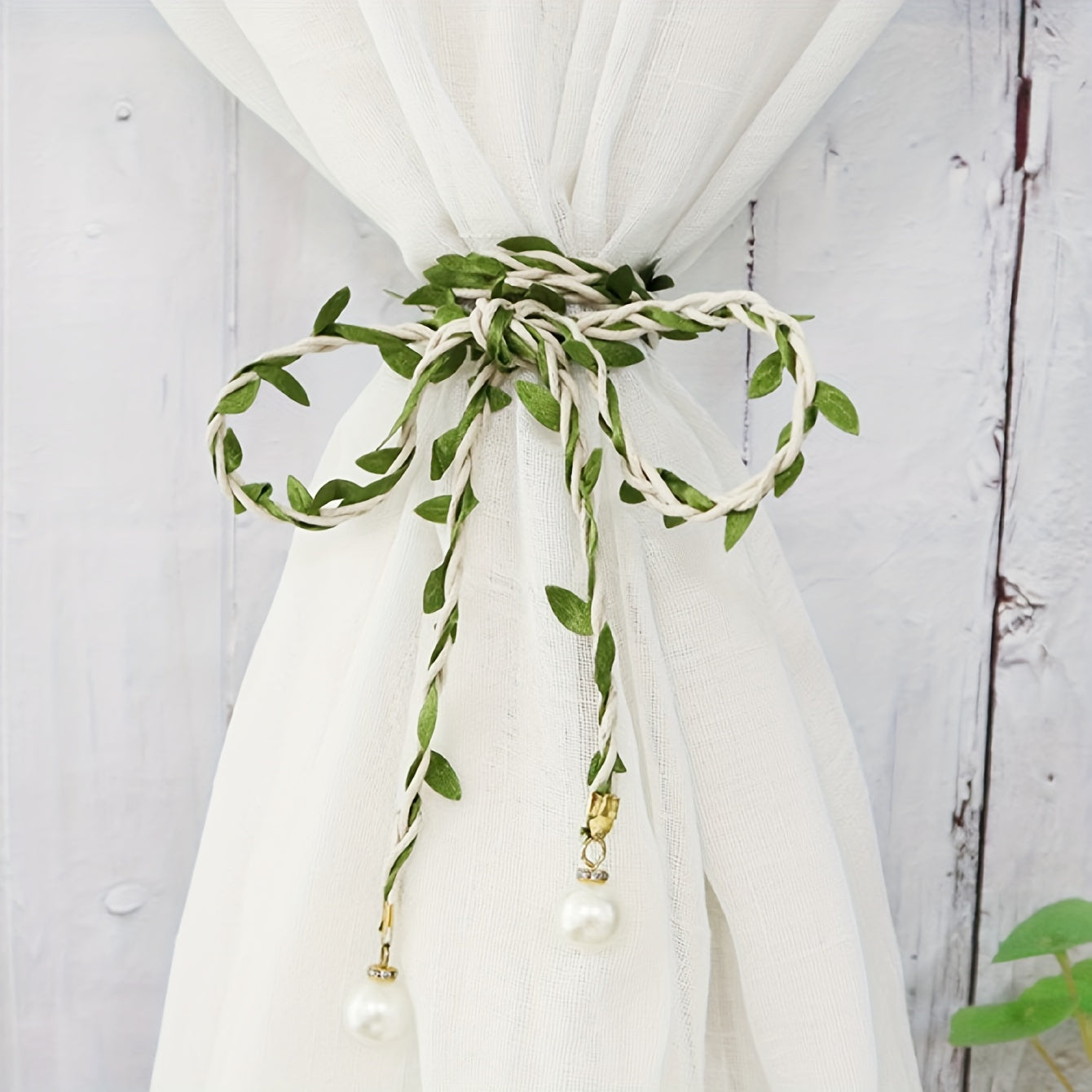 2pcs Rattan Curtain Holdback Faux Pearl Beaded Rope Home Decoration