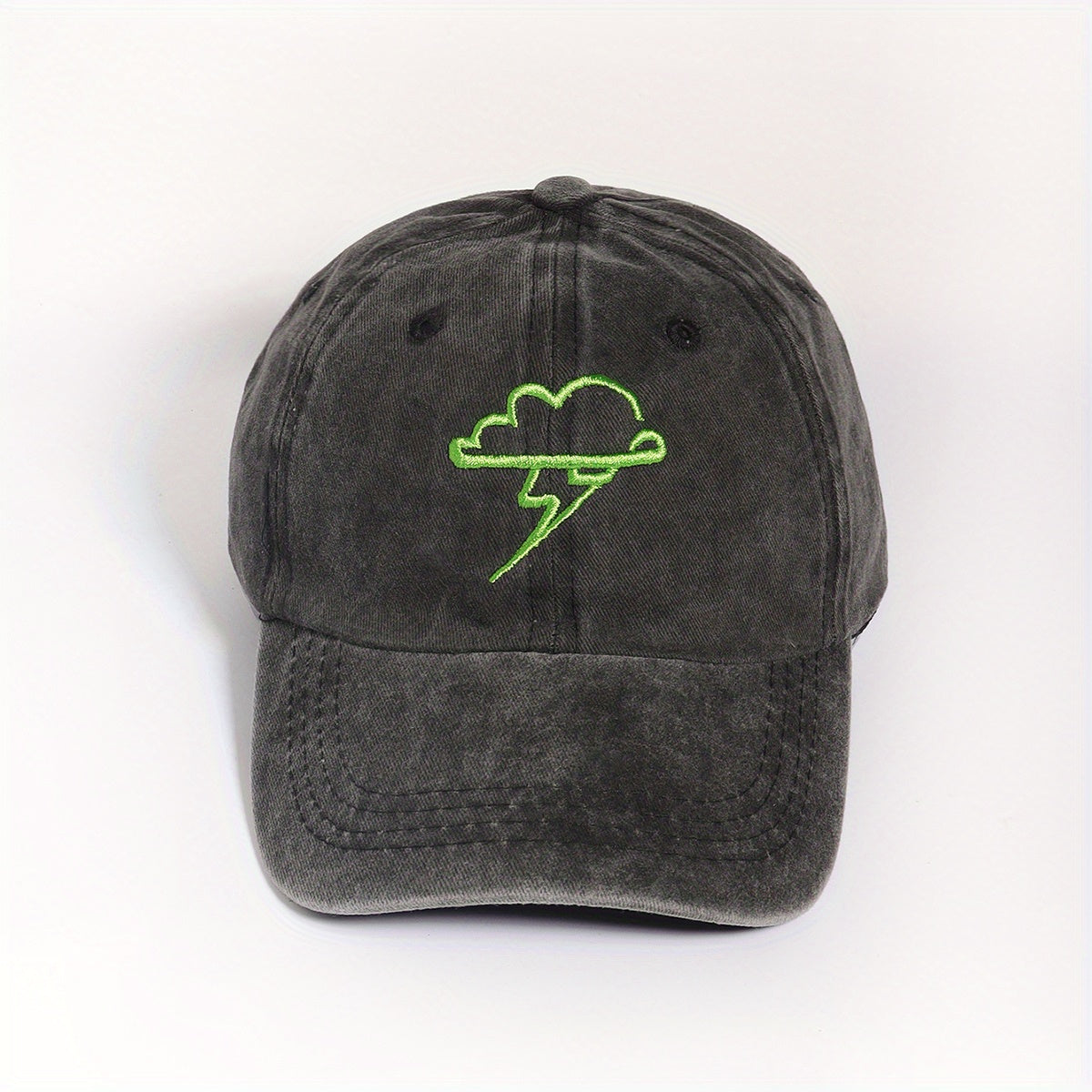 Cloud Lightning Embroidery Baseball Cap Gray Distressed Sunshade Dad Hat