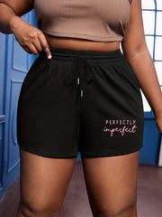 Casual Shorts Women's Plus Letter Print High Rise Slight Stretch