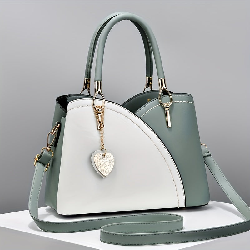 Colorblock Tote Bag Faux Leather Top Handles Women's Shoulder Bag