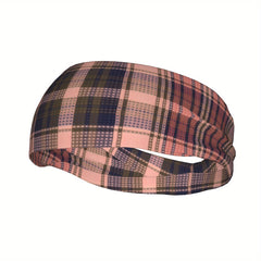 Men's Vintage Plaid Headband Soft Pink Lightweight Hairband Gym Running Non Slip