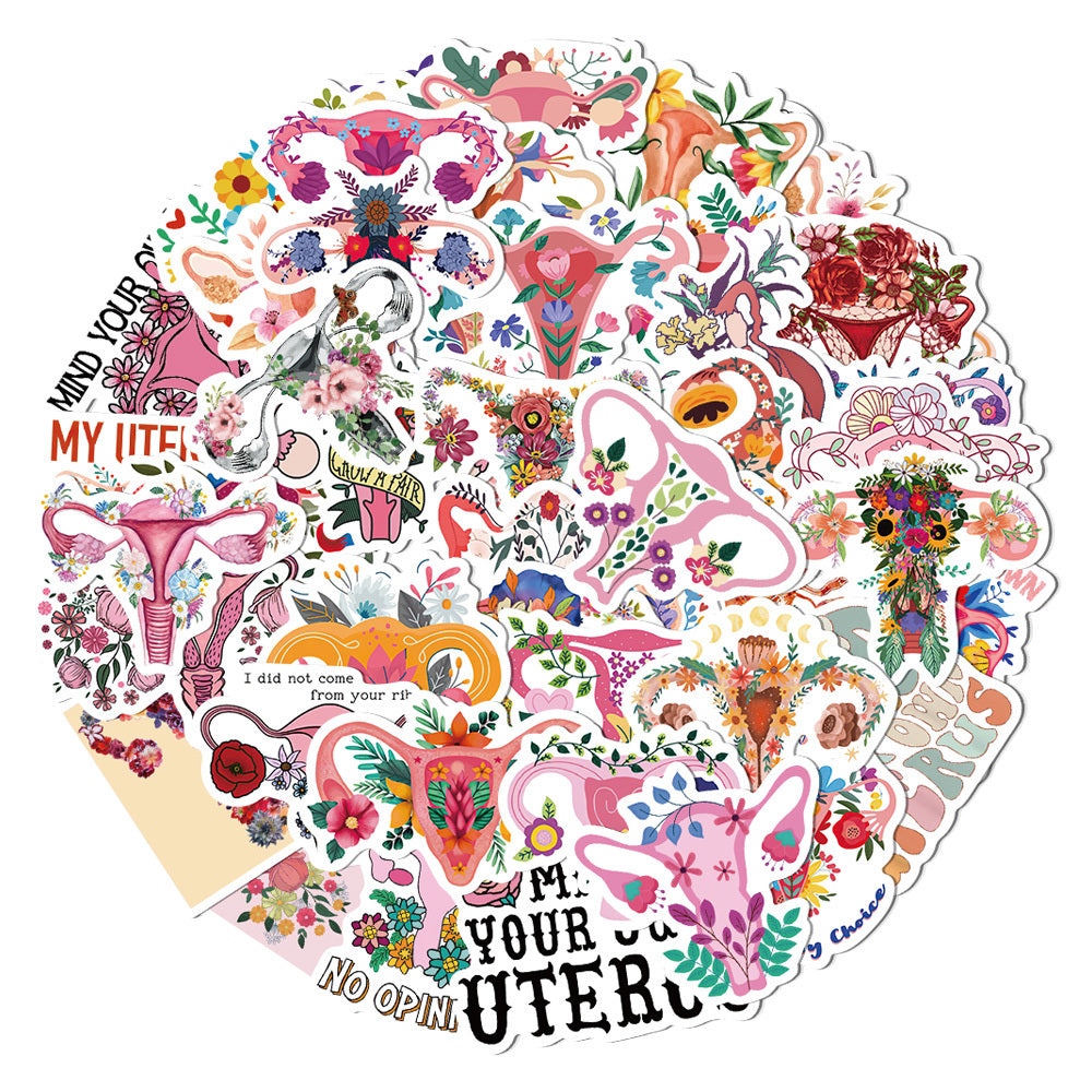 50pcs Uterus Flower Stickers Self-adhesive Waterproof DIY Doodle Stickers