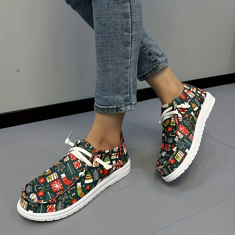 Women's Christmas Slip on Canvas Shoes Lightweight Casual Sneakers