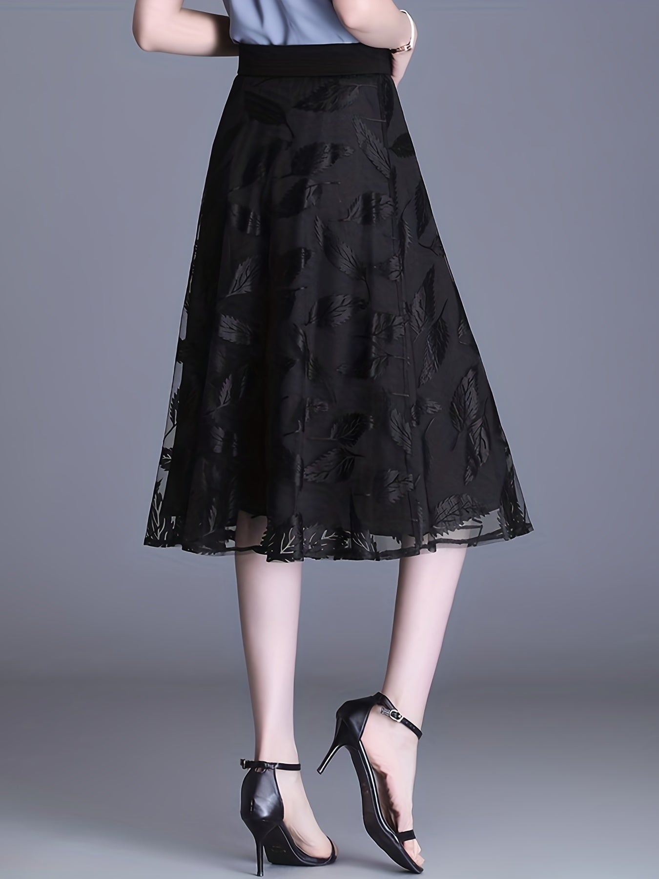 Solid Pleated Skirts High Waist A Line Knee Length Women's Clothing