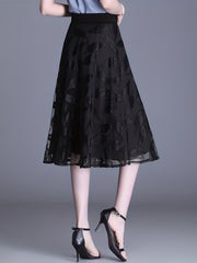 Solid Pleated Skirts High Waist A Line Knee Length Women's Clothing