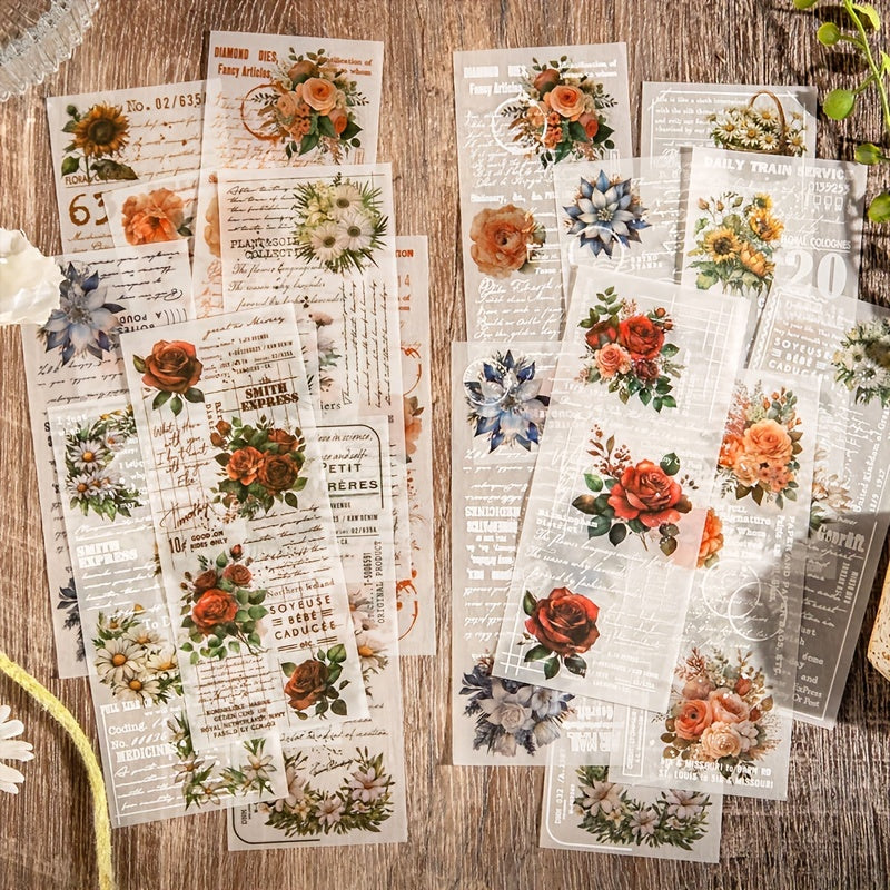 30pcs Flower Manuscripts Parchment Paper for Card Making Journal Scrapbooking