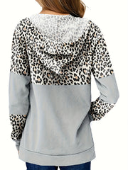 Girls Leopard Stitching Hoodie Long Sleeve Fleece Sweatshirt for Autumn