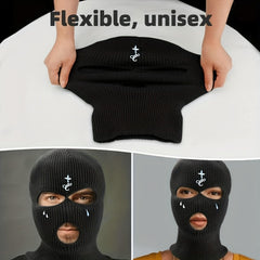 Gothic Embroidery Balaclava Unisex Ski Mask Elastic Knit Hat