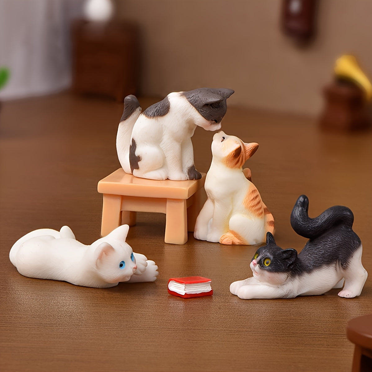 4pcs Dollhouse Cat Models for Miniature Scenes
