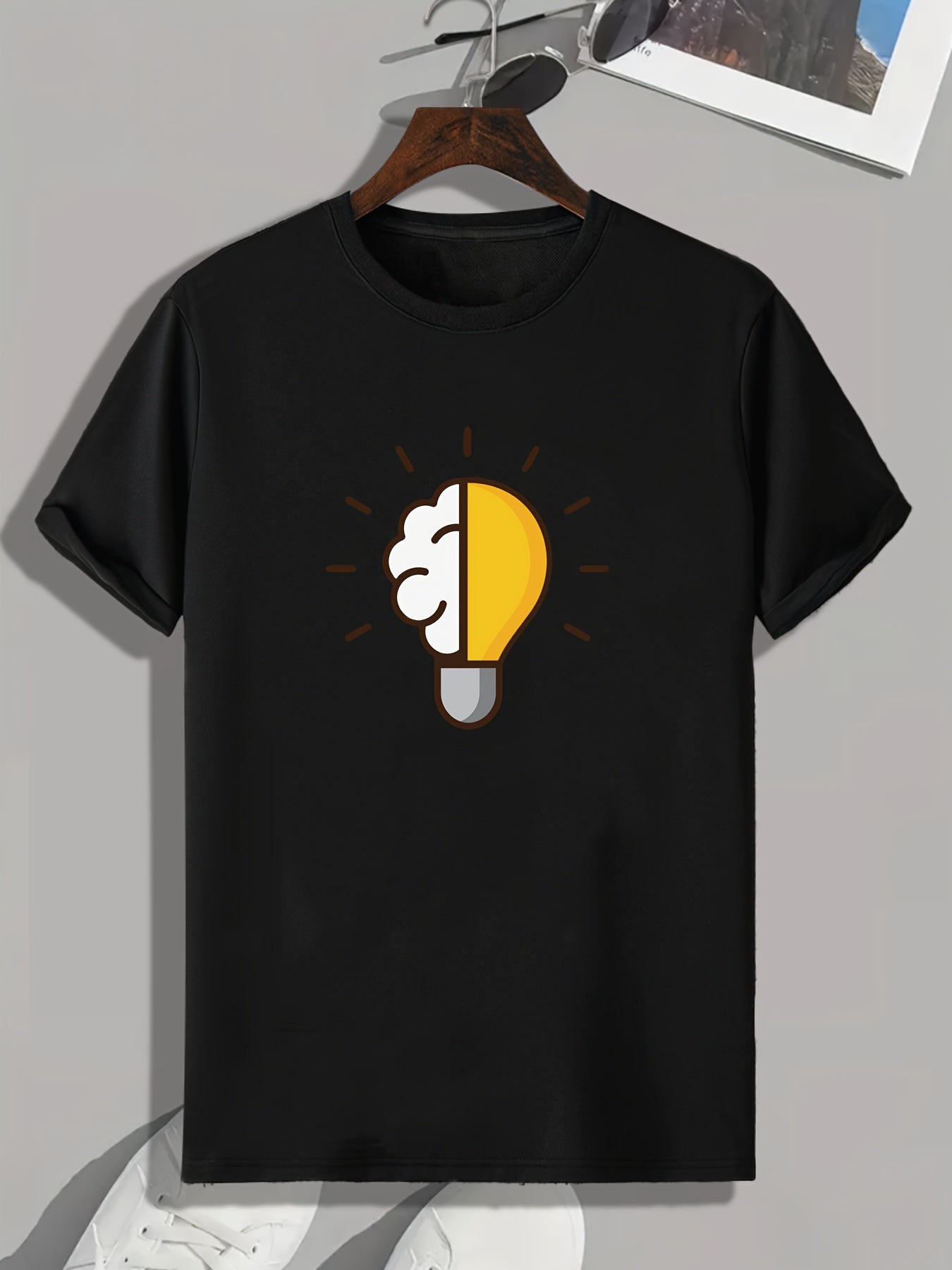 Light Bulb Doodle Print Men's Comfy T shirt Active Tee