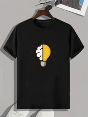Light Bulb Doodle Print Men's Comfy T shirt Active Tee