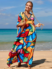 Abstract Print Bat Sleeve Cover Up Dress