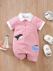 Baby Boys Whale Graphic Striped Romper Jumpsuit Clothes