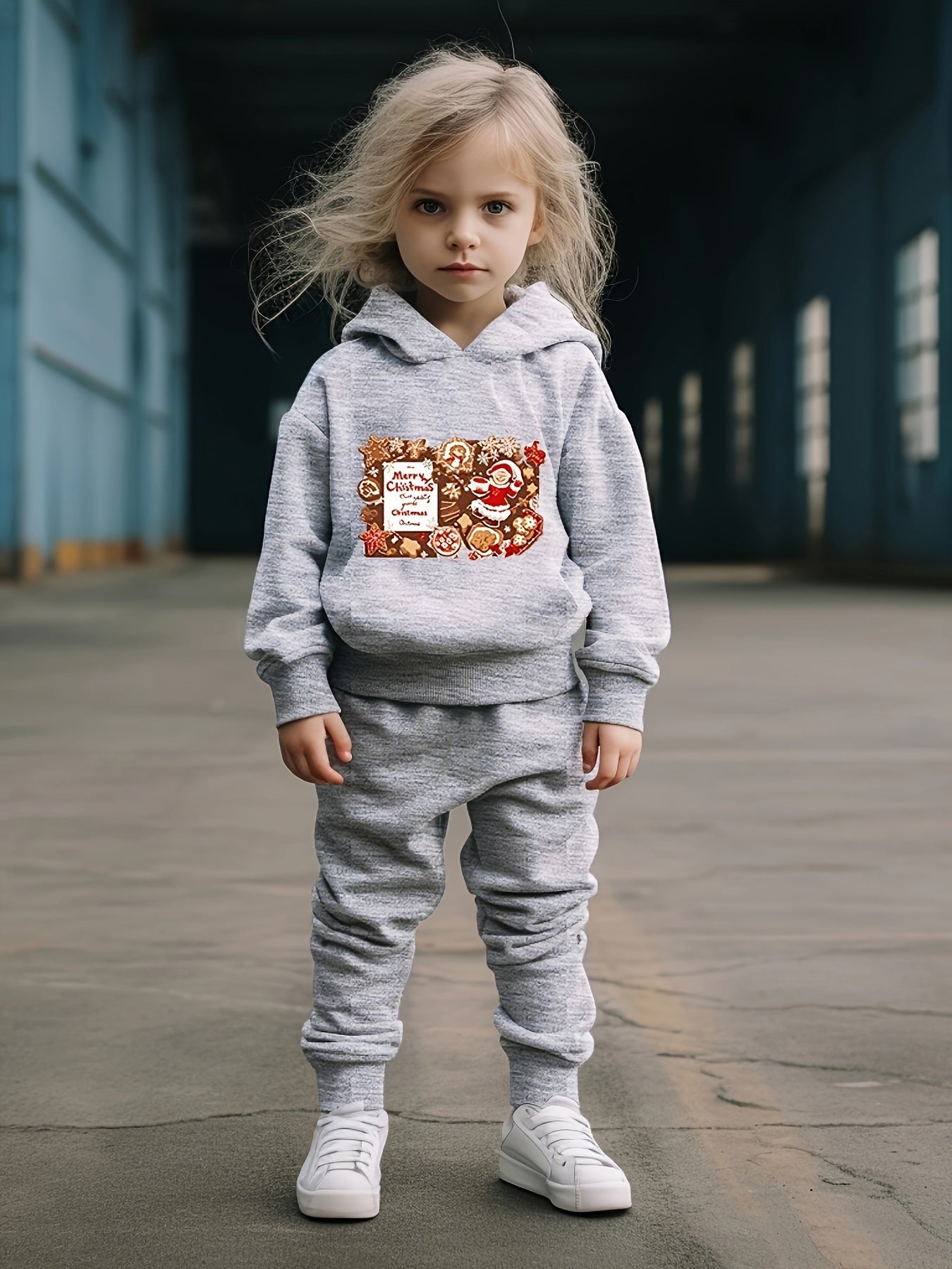 Girls 2pc Cartoon Hooded Sweatshirt and Sweatpants Set