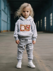 Girls 2pc Cartoon Hooded Sweatshirt and Sweatpants Set