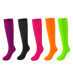 5 Pairs Solid Calf Socks Knee High Women's Stockings Hosiery