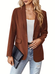 Solid Lapel Long Sleeve Blazer Open Front Women's Outerwear