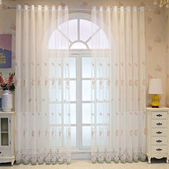 Romantic Pink Lace Sheer Curtains for Bedroom Office Kitchen Living Room