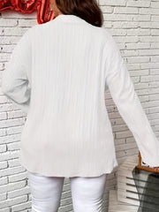 Women's Plus Solid Ribbed Button Up Long Sleeve Casual Blouse