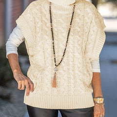 Boho Sweater Women's Plus Solid Cable Batwing Sleeve High Neck Sweater