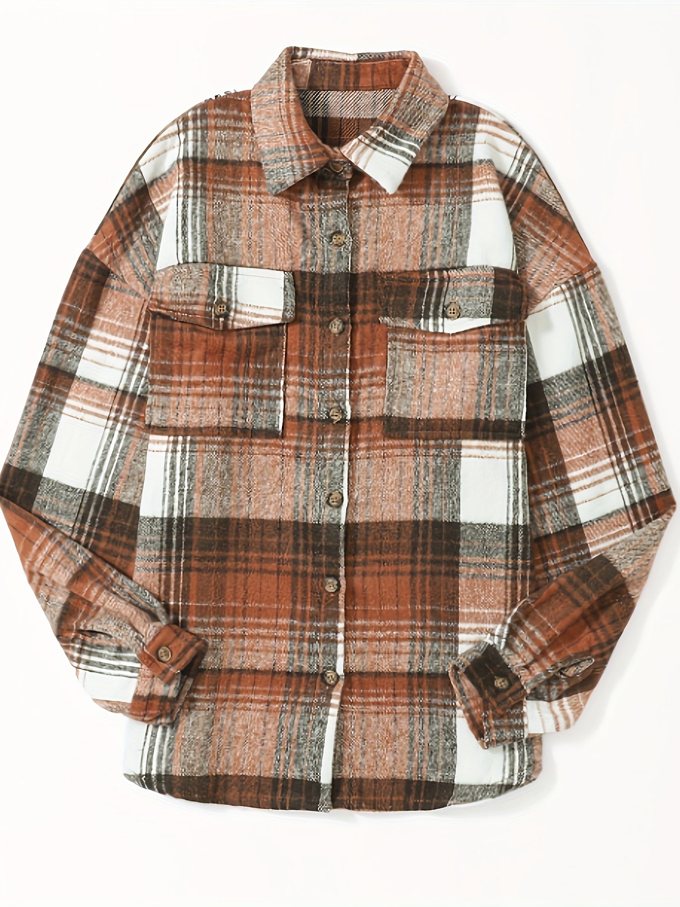 Plaid Print Button Up Long Sleeve Lapel Collar Blouse
