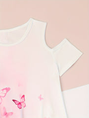 Dreamy Butterfly Graphic Cold Shoulder Short Sleeve Dress Girls Summer Clothes