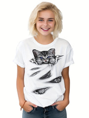 Creative Cat Graphic Short Sleeve T-shirt for Kids Summer Sports