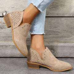 Women's V Cut Chunky Heeled Ankle Boots
