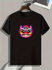 Lion Head Print Men's Graphic T-shirt Summer Tee