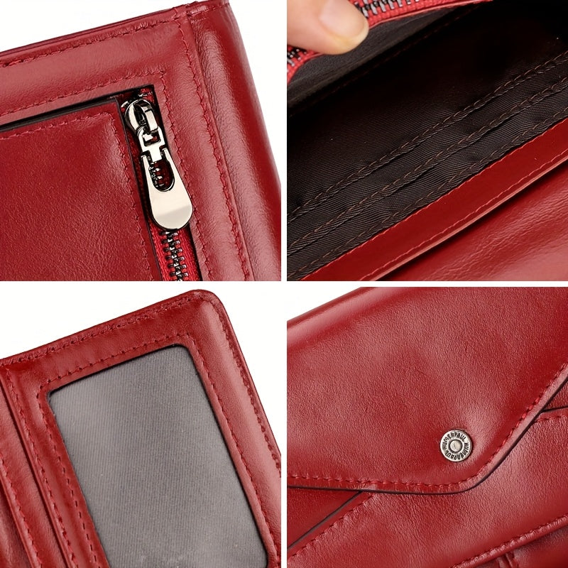 RFID Blocking Leather Wallet for Women & Men Zippered Long Clutch Purse