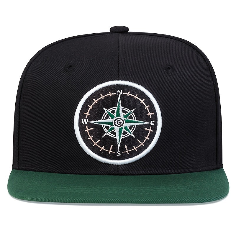 Compass Embroidered Baseball Cap Flat Bill Sun Hat Outdoor Fishing Hiking