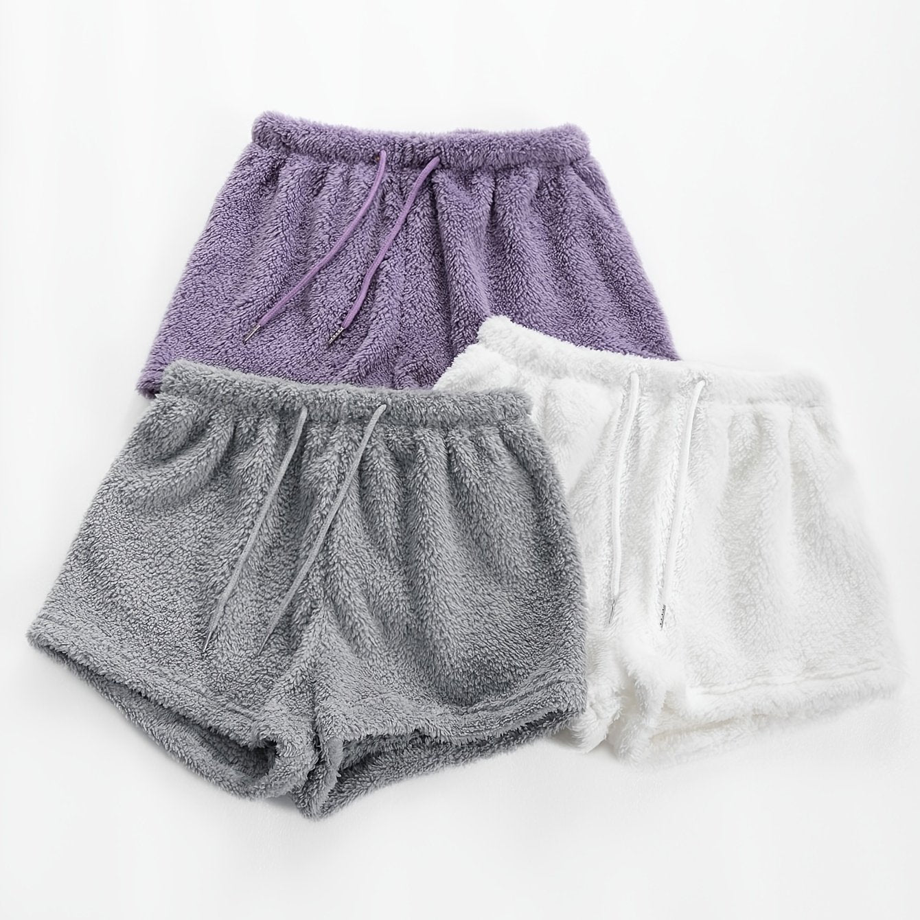 Cozy Fuzzy Drawstring Sleep Shorts for Women