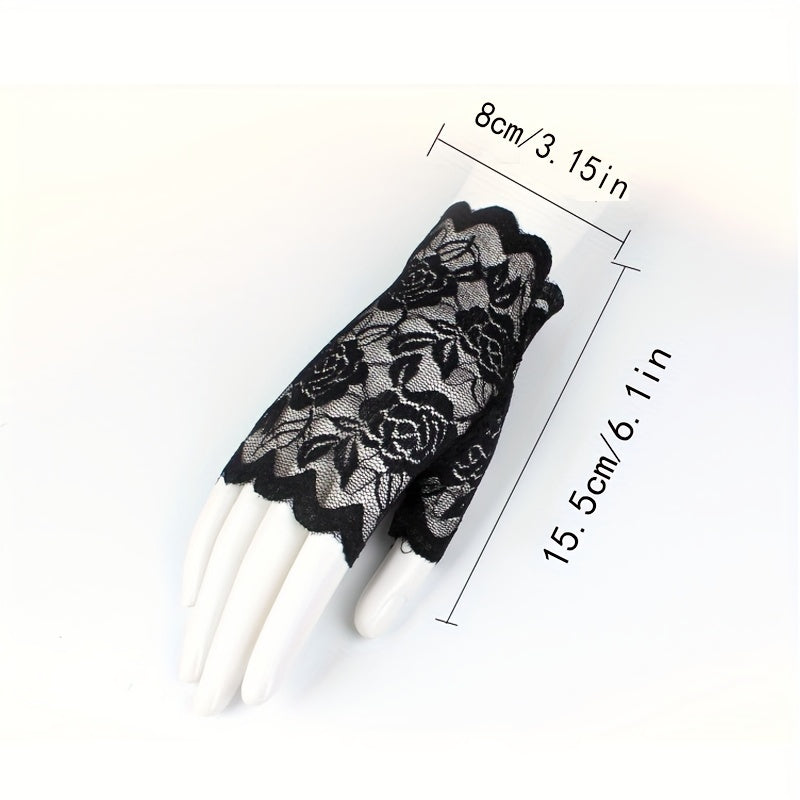 Lace Gloves Sunscreen Hollow Fingerless Outdoor Driving Sports Women