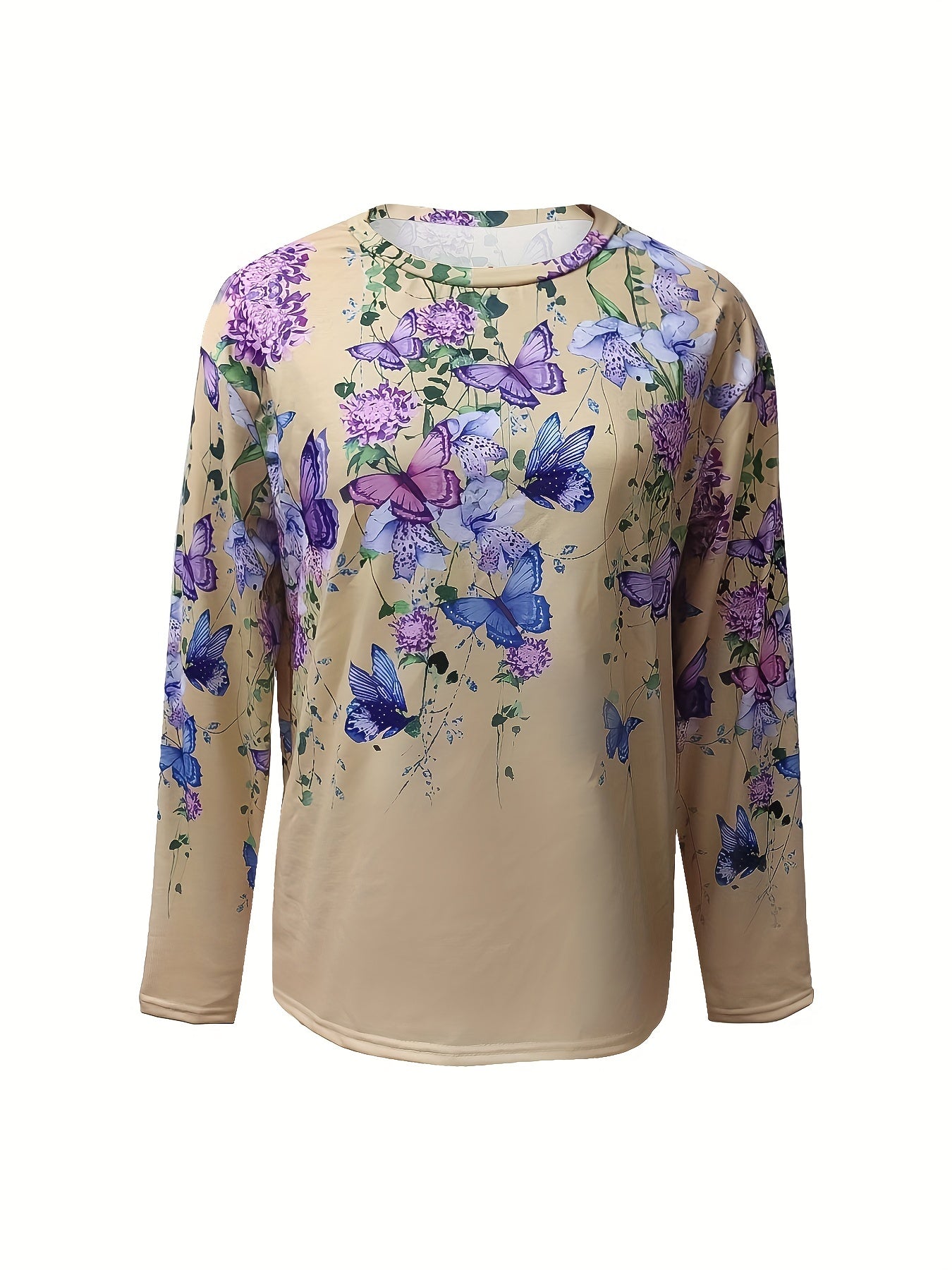Butterfly Print Sweatshirt Crew Neck Long Sleeve Women's Clothing