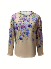Butterfly Print Sweatshirt Crew Neck Long Sleeve Women's Clothing