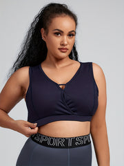 Sports Bra Ribbed Piping V Neck Medium Stretch Bra