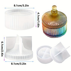 Candle Jar Silicone Mould Round Stripe Storage Box Crystal Resin Jewelry Box